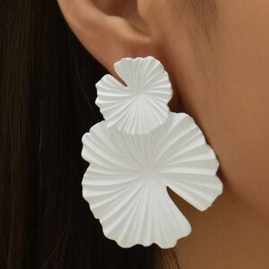 Brand New White Lotus Leaf Statement Earrings